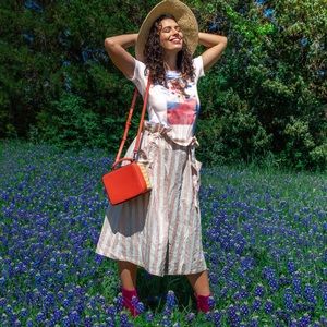 White & pink paper bag skirt